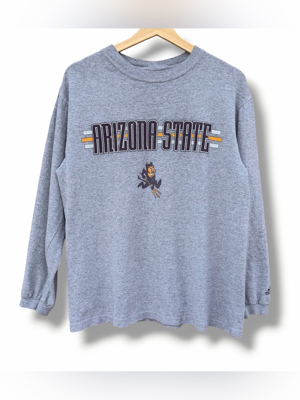 Vintage Adidas Arizona State Devils Long Sleeve T-Shirt Gray Size Small 90s Y2K
